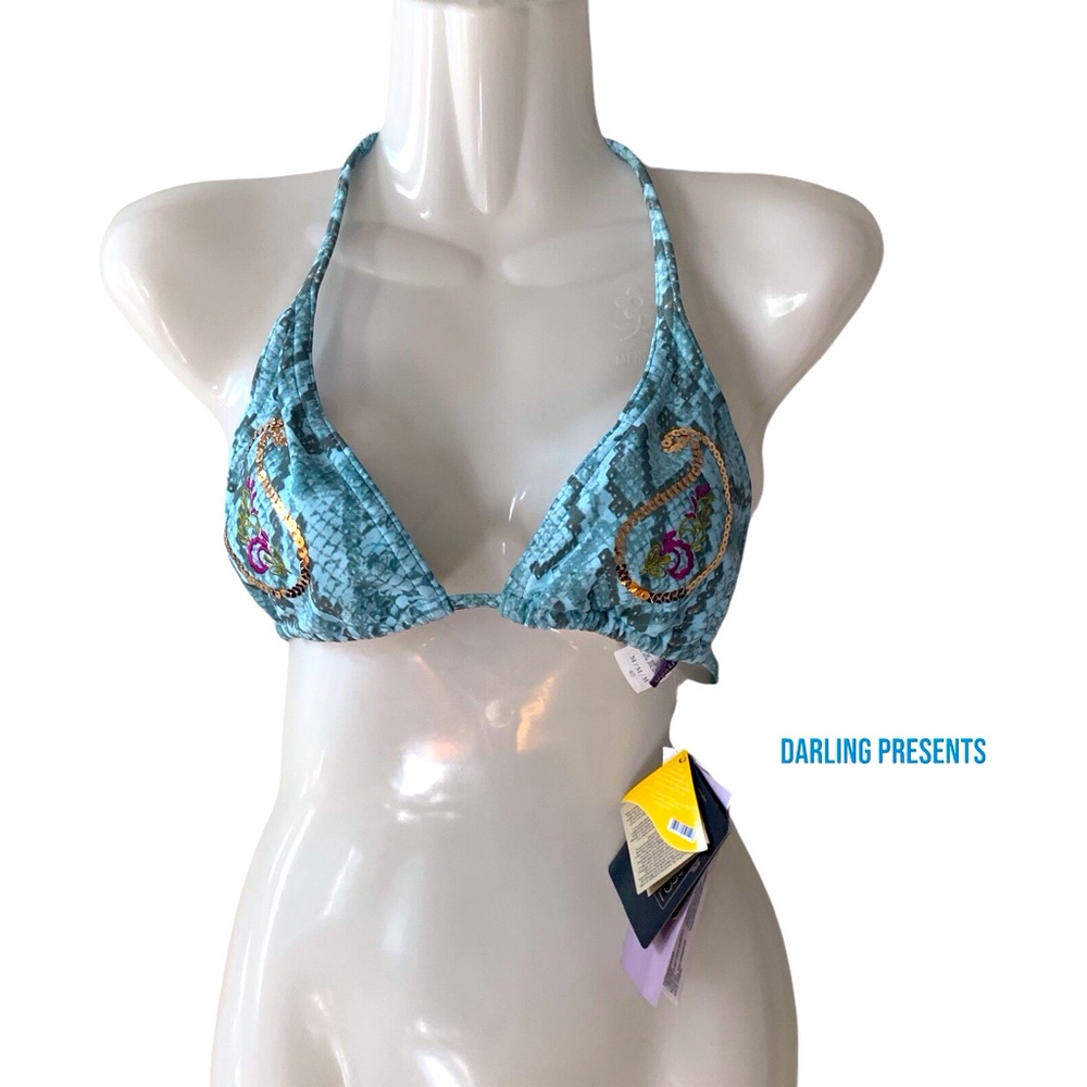 Cia Maritima Snakeskin Print Bikini Top Women Color Blue Size M